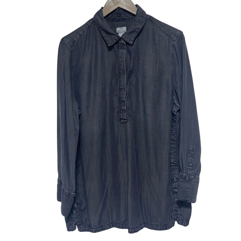 Chicos Blouse Womens 16 XL Gray Lyocell Long Sleeve Popover Minimal Lagenlook